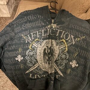 Affliction Black and Gray Shield Hoodie